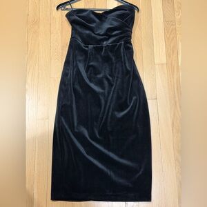 Express Strapless Black Velvet Midi Dress